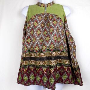 Boho Jane Top Small Mesh Patchwork Boho Chic Retro Abstract (BUNDLE PRICE $5)